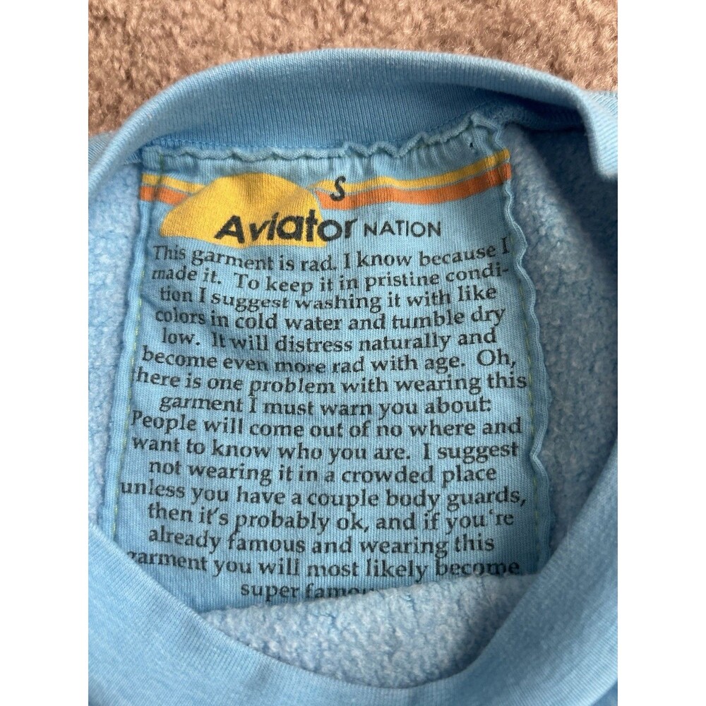 Aviator Nation Sky Blue Crewneck Sweatshirt With Embroidered Rainbow Small - Picture 4 of 8